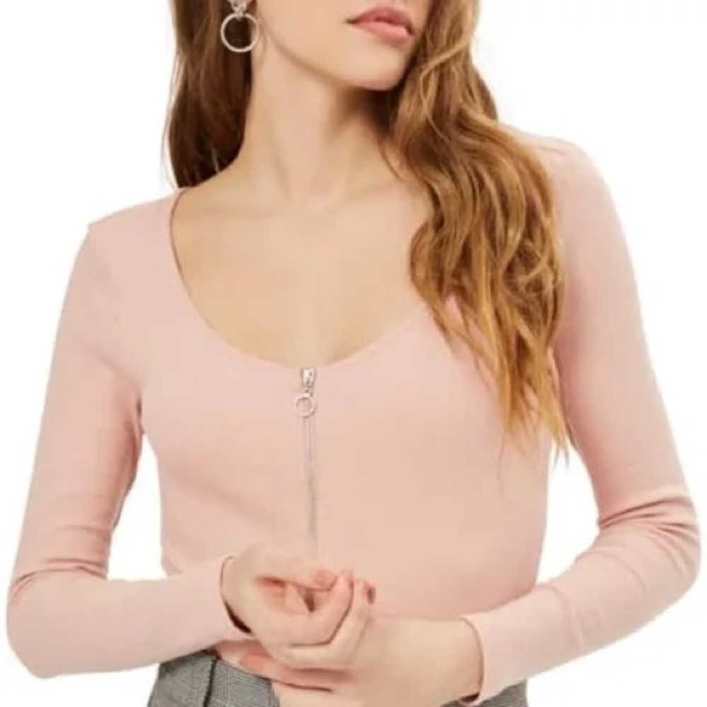 TOPSHOP Half Zip Long Sleeve Bodysuit